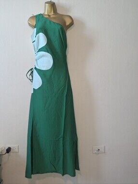 One-Shoulder Green Floral Maxi Dress